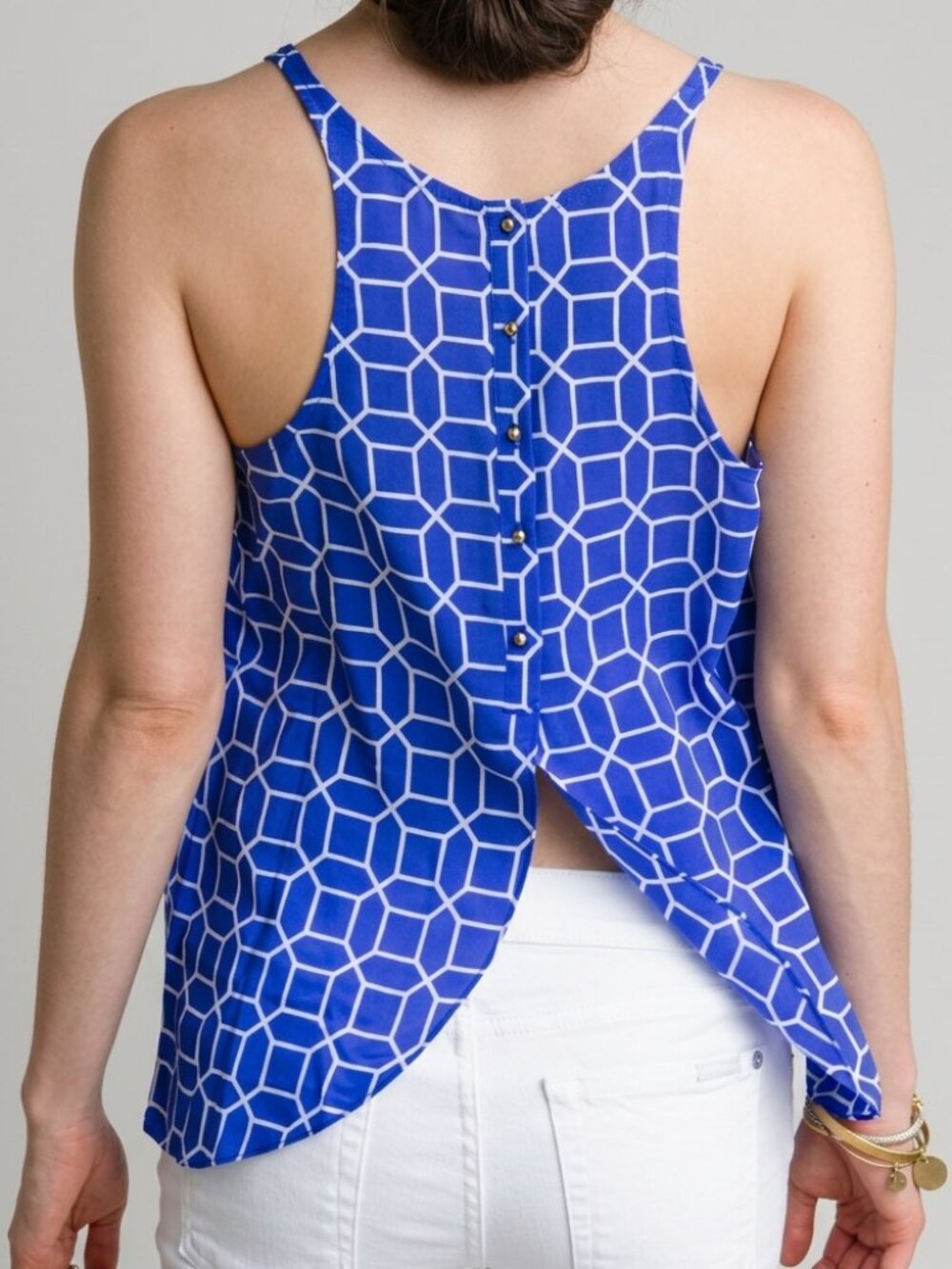 Amanda Uprichard Cobalt Blue Silk Tank Top Split Back Button V-neck Racerback XS